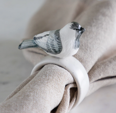 Stoneware Napkin Rings with Perched Birds (set of 4) - Juniper Collective LLC
