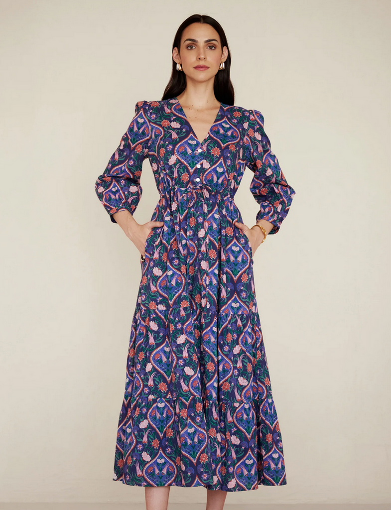 Castor Dress in Persian Tile Lapis - Juniper Collective LLC