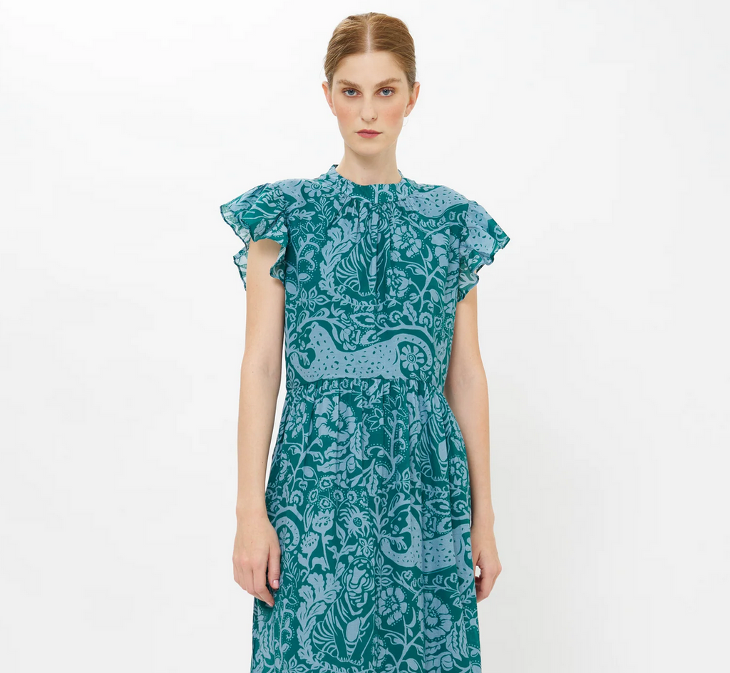 Singita Green Mock Neck Flutter Maxi - Juniper Collective LLC
