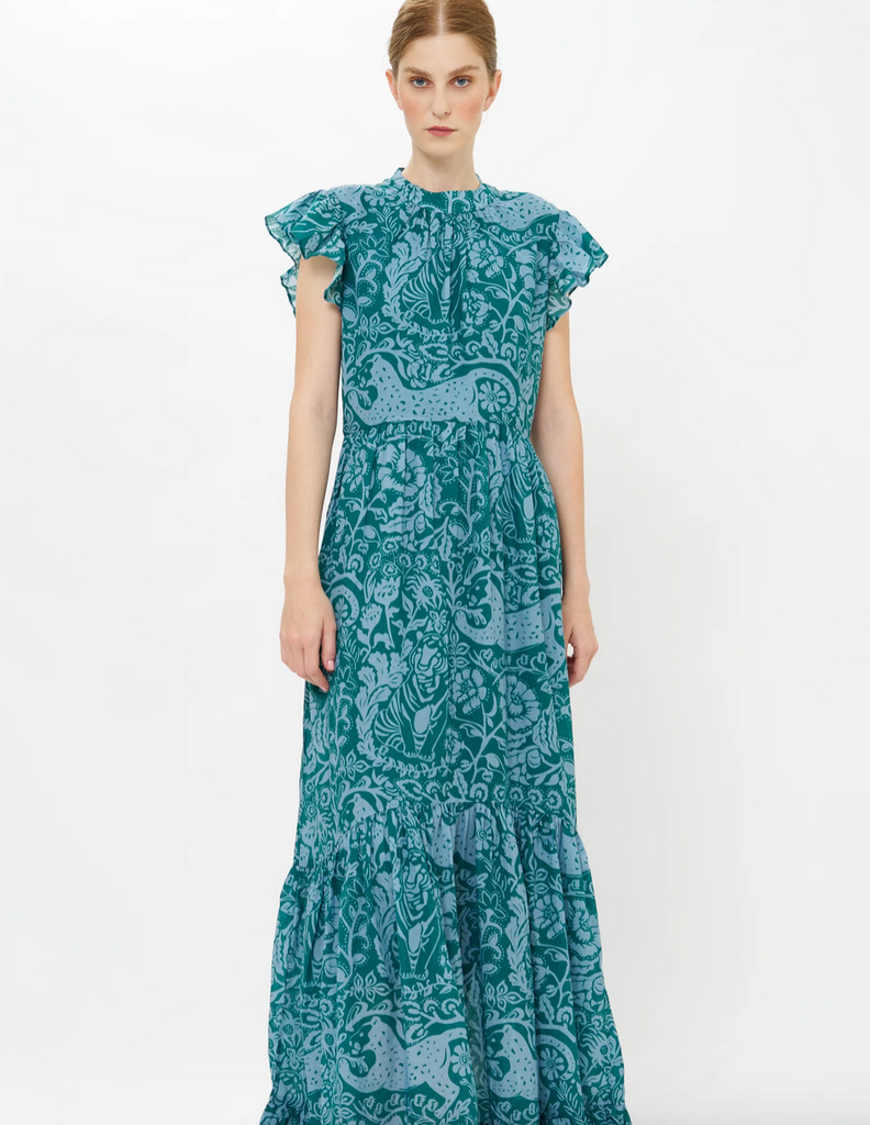 Singita Green Mock Neck Flutter Maxi - Juniper Collective LLC