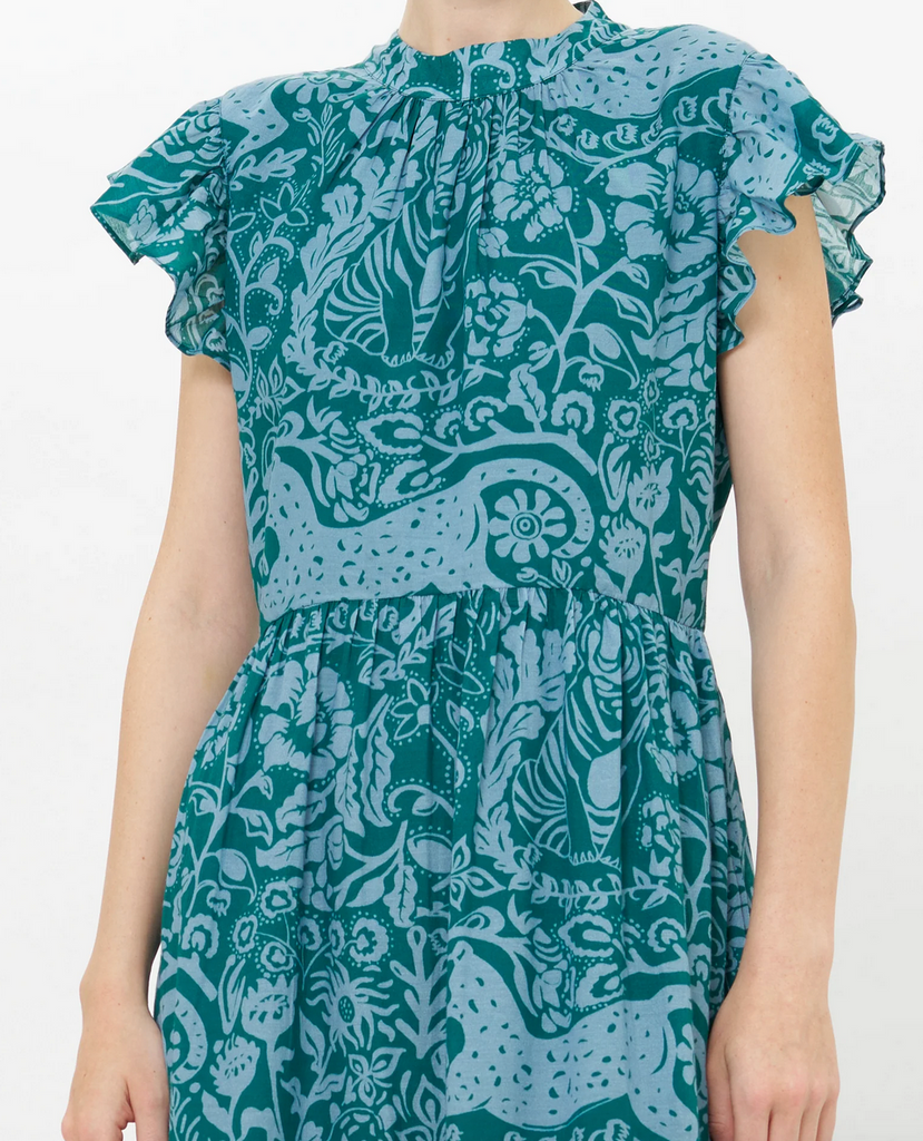 Singita Green Mock Neck Flutter Maxi - Juniper Collective LLC