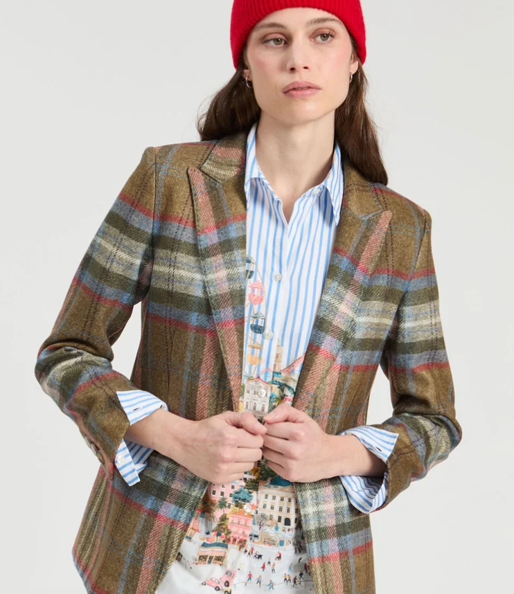 Green Single Breasted Soft Plaid Blazer - Juniper Collective LLC