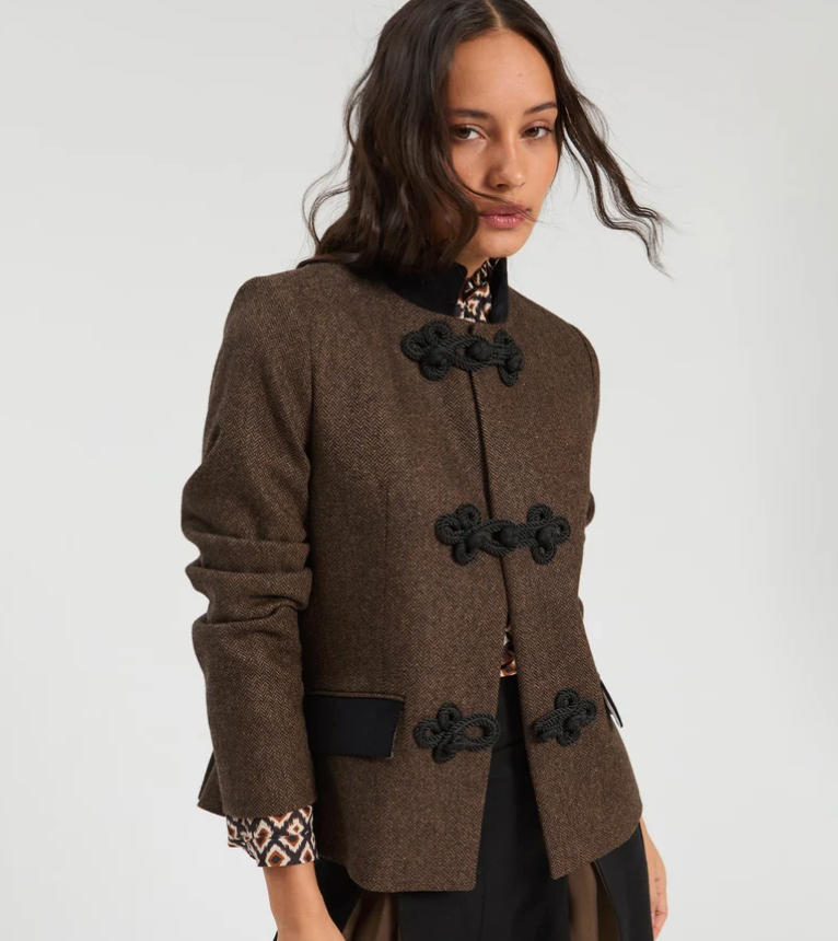 Brown & Black Herringbone Jacket - Juniper Collective LLC