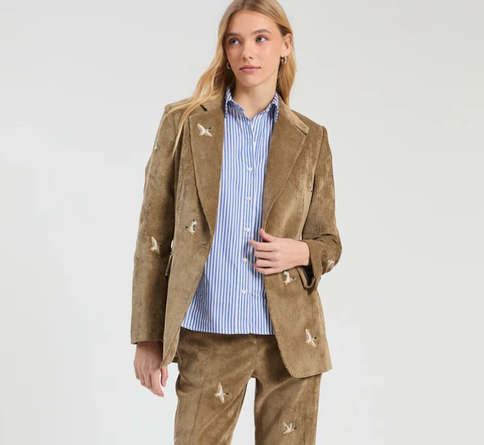 Corduroy Blazer featuring Embroidered Mallard Ducks - Juniper Collective LLC