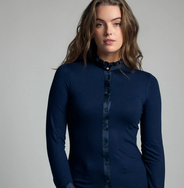 Blue Shirt With Satin Trim - Juniper Collective LLC