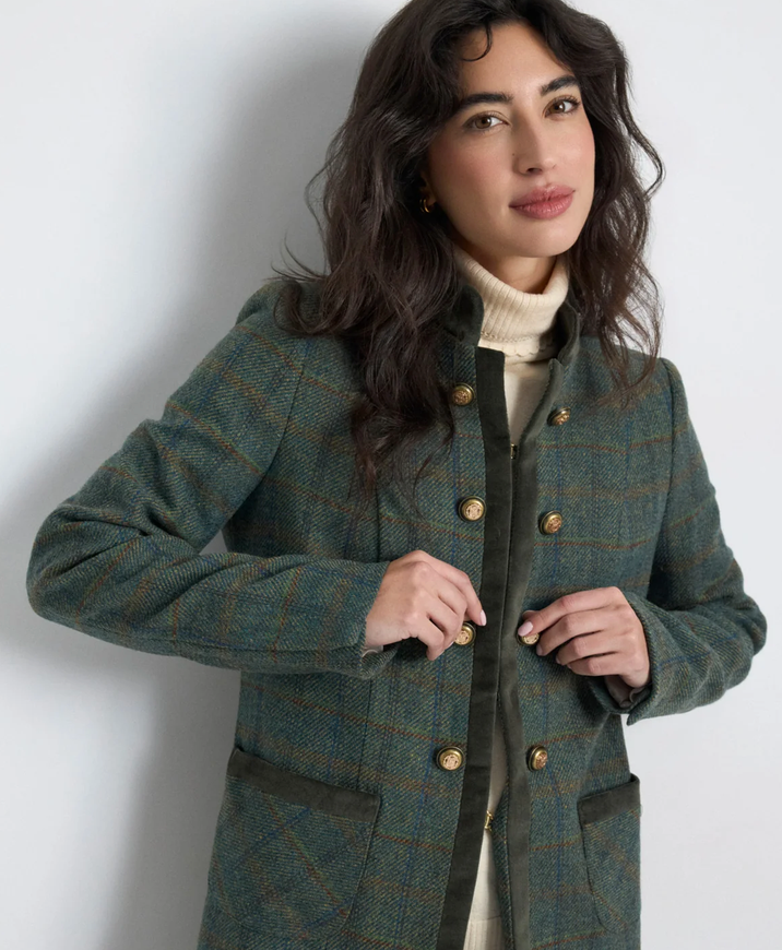 Dark Green Women’s Long Coat with Gold Buttons - Juniper Collective LLC