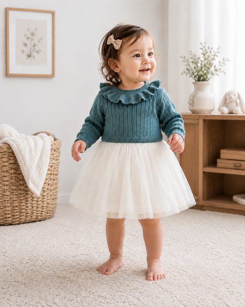 Ruffle Neck Sweater Knit Top & Tutu Baby Dress (Organic) - Juniper Collective LLC