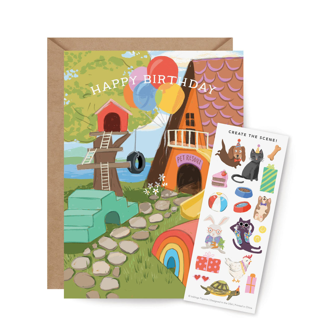 Sticker Scene Card - Pet Resort Birthday - Juniper Collective LLC