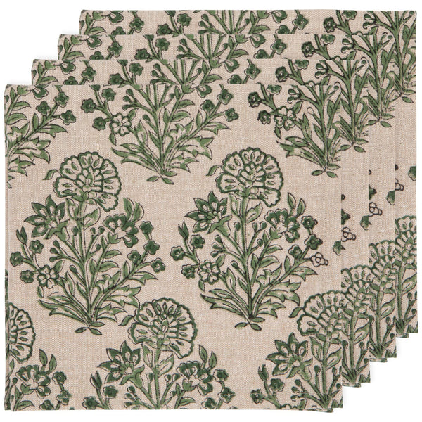 Viridian Block Print Napkin Set of 4 - Juniper Collective LLC