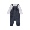 Denim Blue Ribbed Knit Baby Overall Set (Organic Cotton) - Juniper Collective LLC