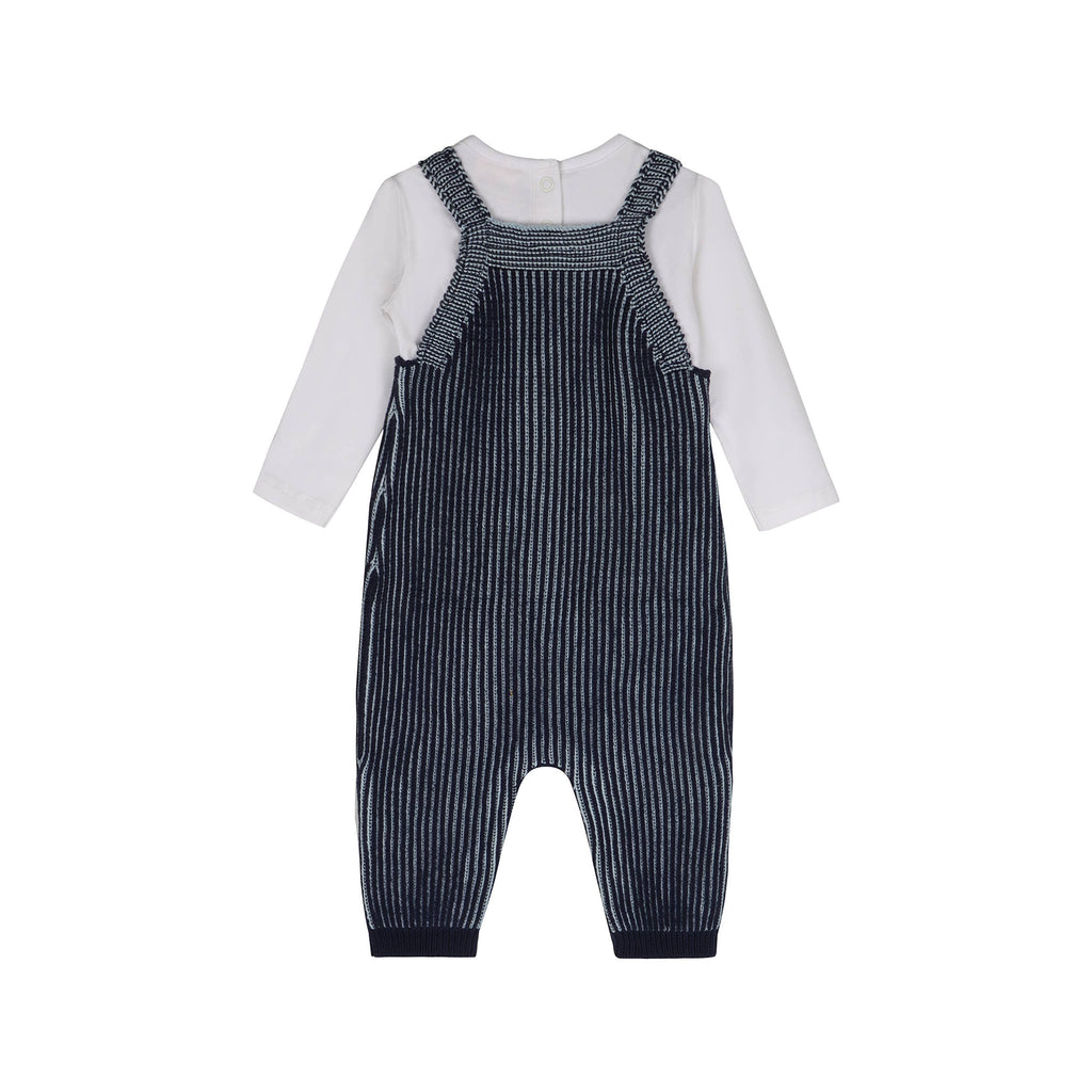 Denim Blue Ribbed Knit Baby Overall Set (Organic Cotton) - Juniper Collective LLC