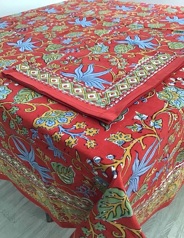 Tablecloth 86 Rnd Indo Fleur Red