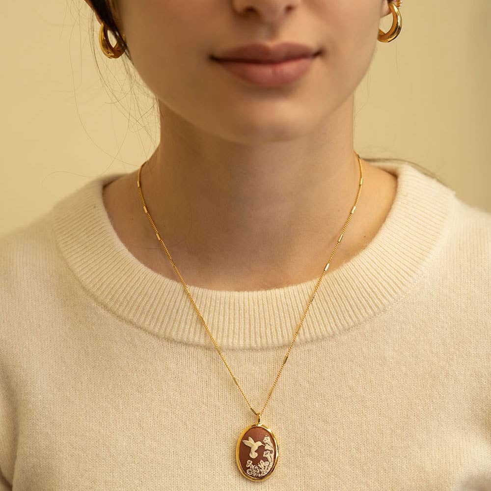 Hummingbird Vintage Cameo Necklace - Juniper Collective LLC