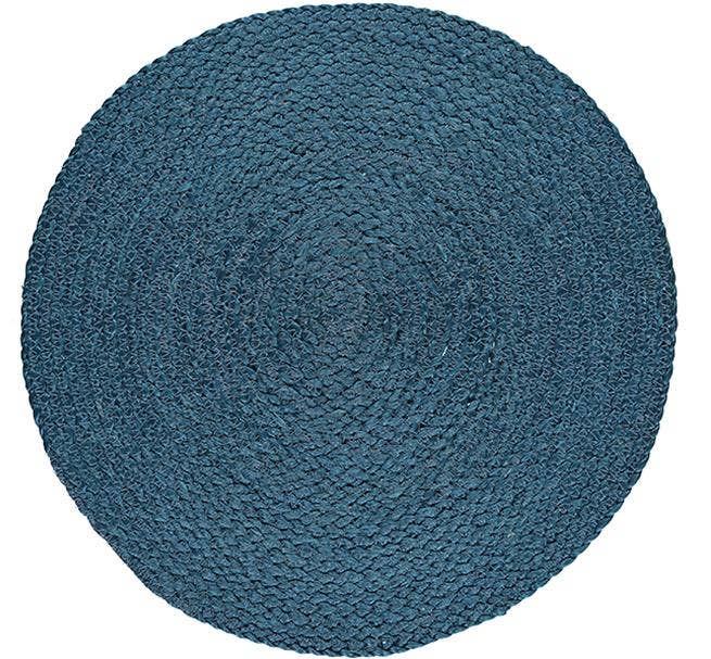 Silky Jute Placemat in Petrol Blue, 1 Mat, 14" D - Juniper Collective LLC