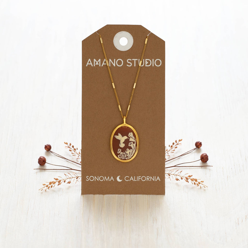 Hummingbird Vintage Cameo Necklace - Juniper Collective LLC