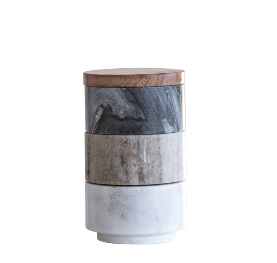 Stacking Pinch Pots with Wood Lid, Set of 3 Juniper Millbrook